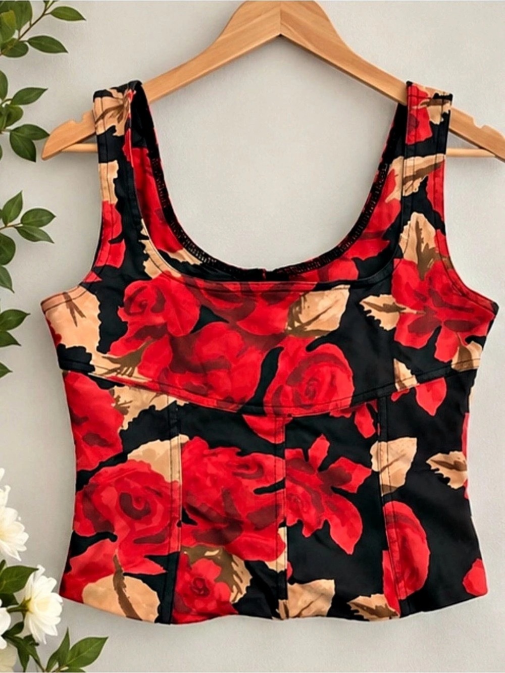 Y2K Karen Millen Red Rose Floral Corset Top